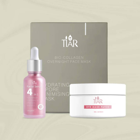 Tiar Glow Trio: 4 Collagen Masks. 1 Serum. 60 Eye Patches